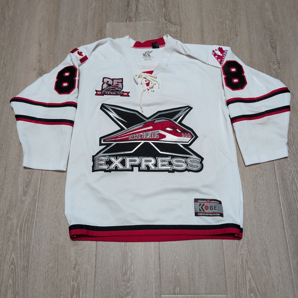 Kobe Hockey Jersey Kids Youth Large White York Simcoe Express AAA 88 Lace Up MIC